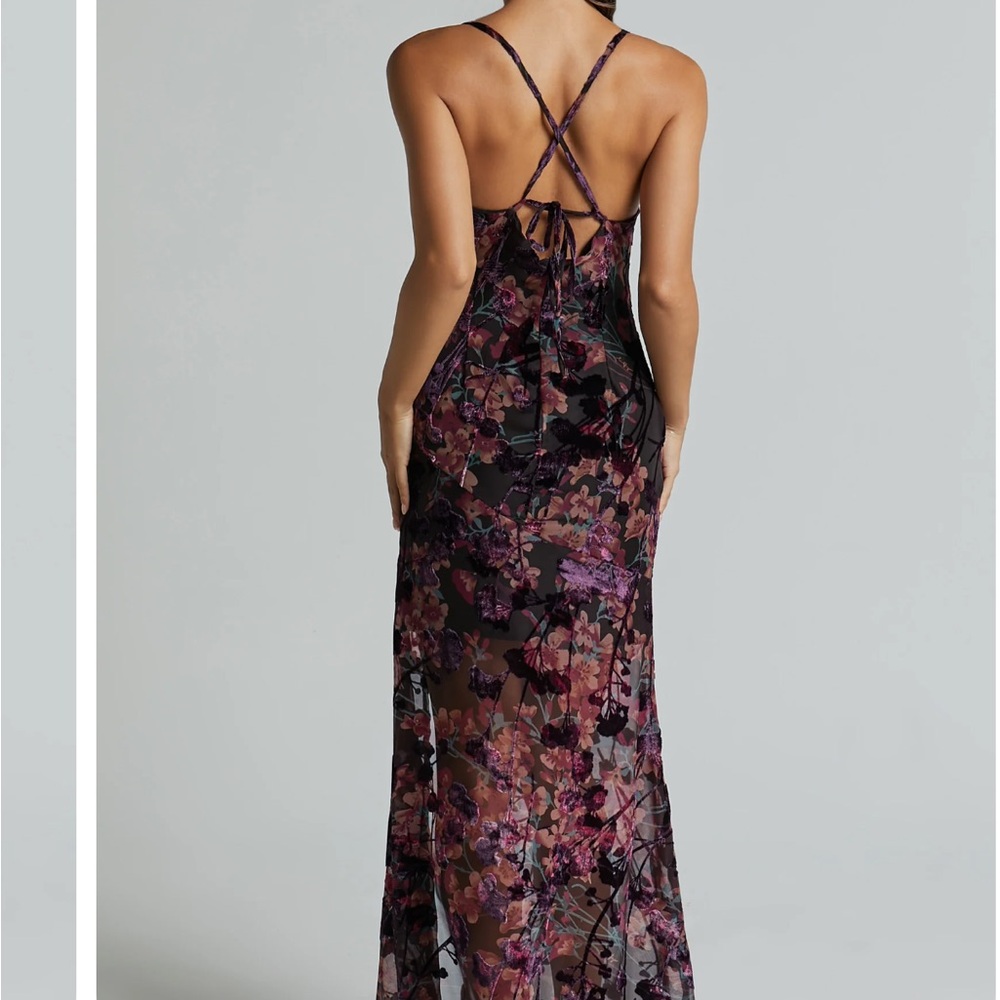 Showpo Backless Floral Maxi Dress - Black and Purple